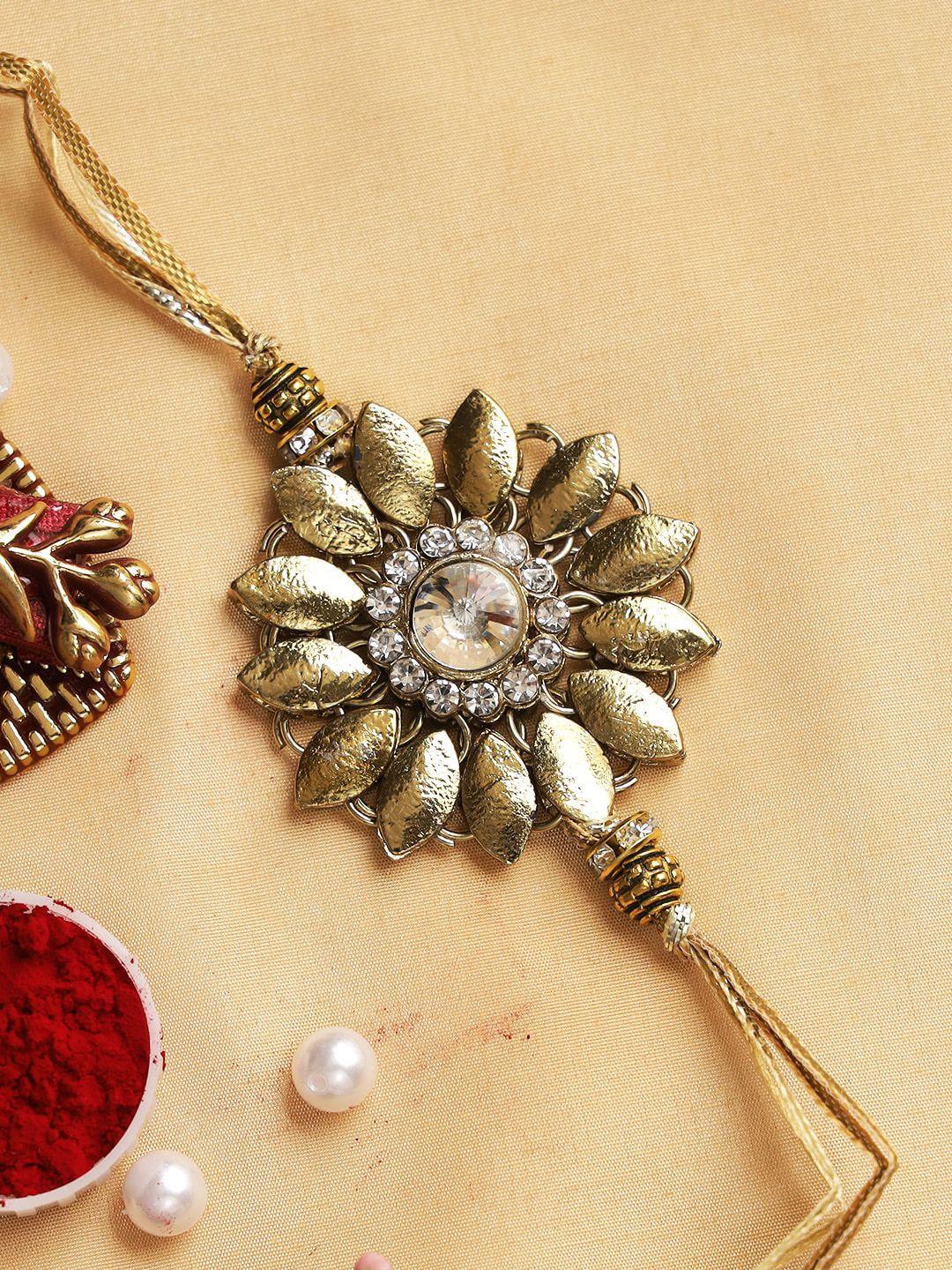 aapno rajasthan brown flower beaded rakhi