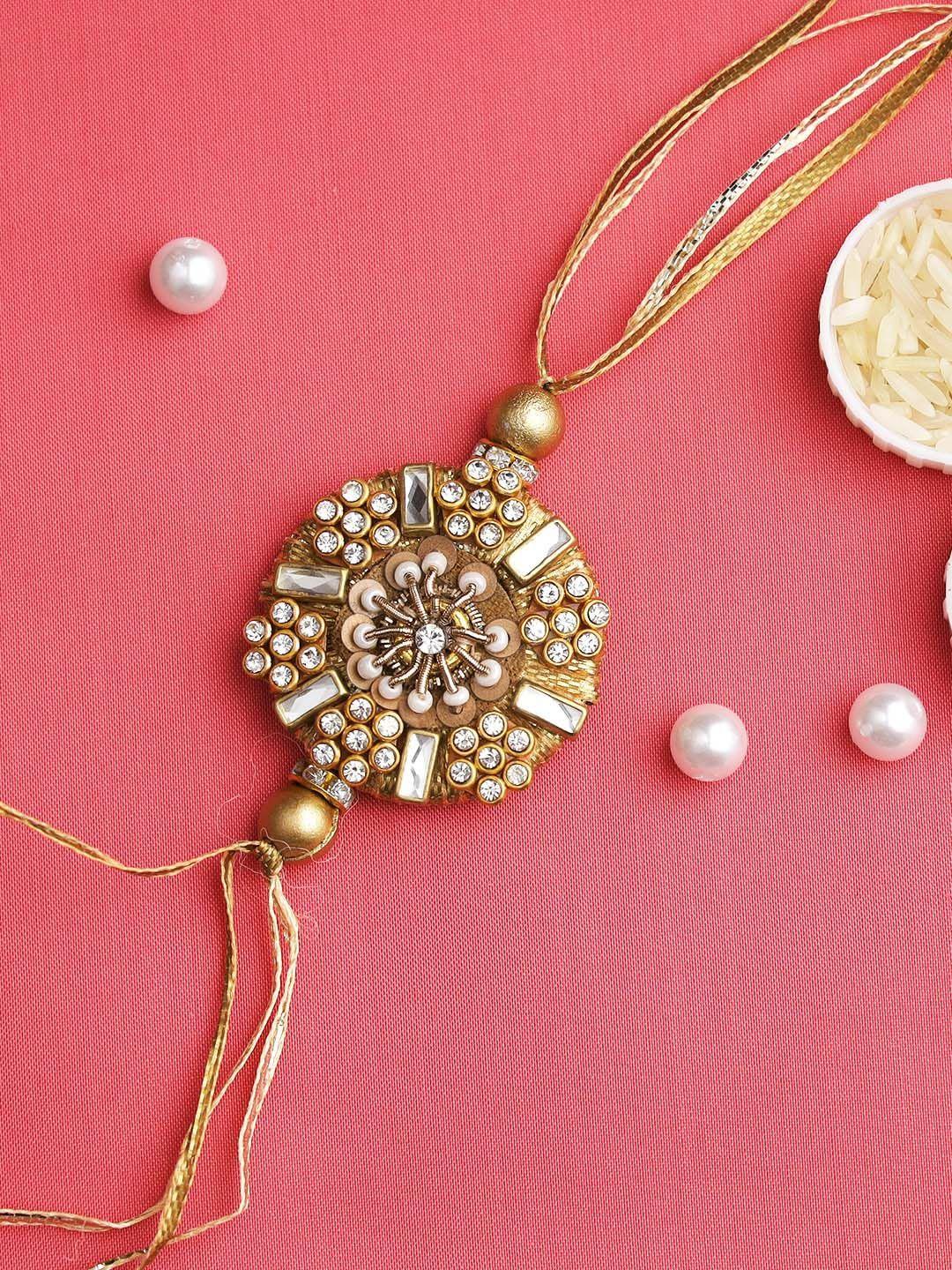 aapno rajasthan gold-toned embellished floral rakhi