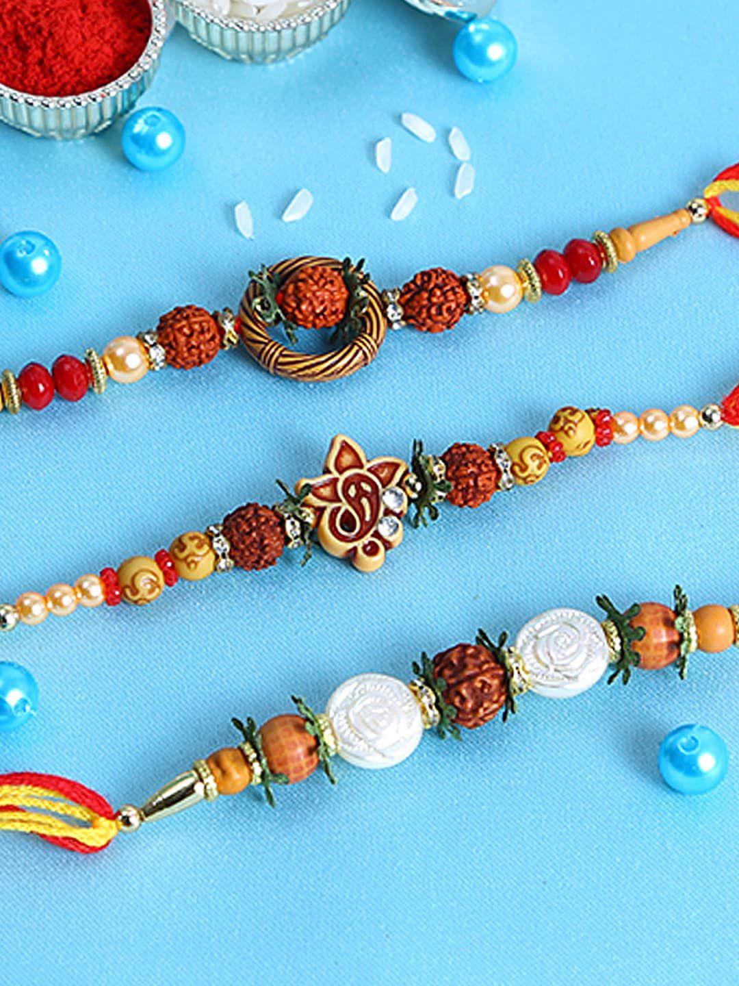 aapno rajasthan set of 3 divine rudraksh rakhi pack