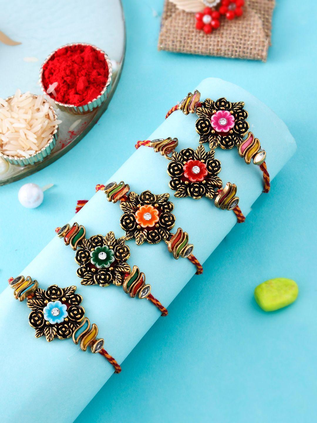 aapno rajasthan set of 5 floral engraved royal thread rakhis