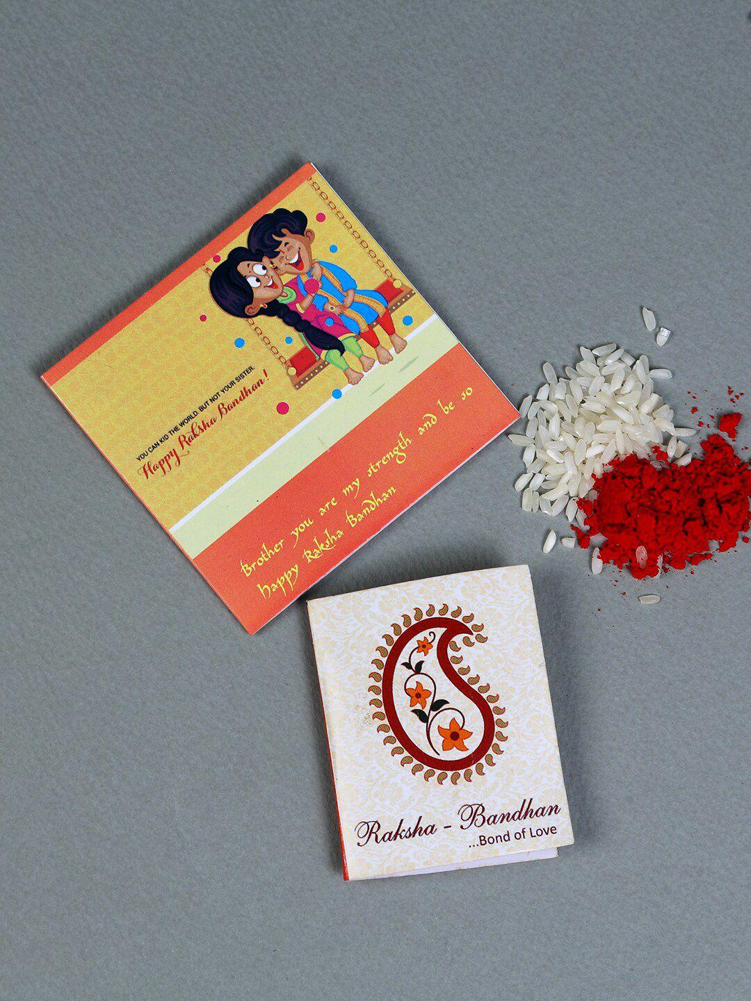 aapno rajasthan unisex set of 2 smiley charm beaded rakhis with roli chawal & card