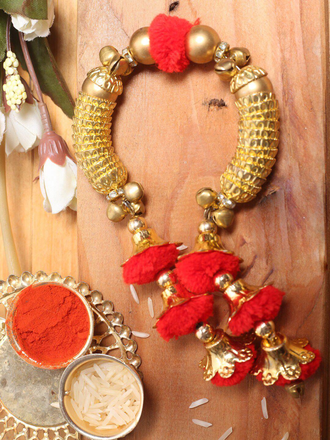 aapno rajasthan women red & gold-toned stone work hath phool rakhi