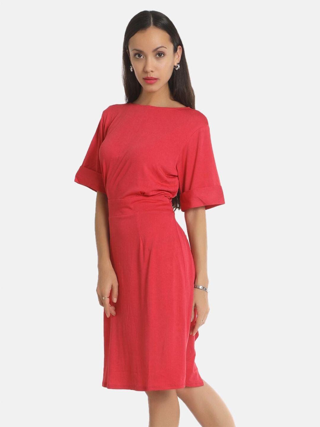 aara pink solid a-line dress