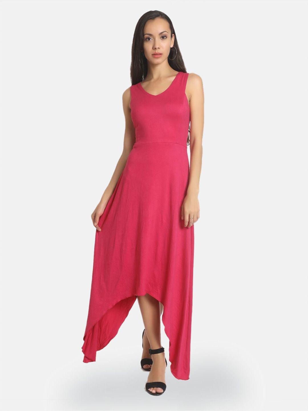 aara pink solid asymmetric maxi dress