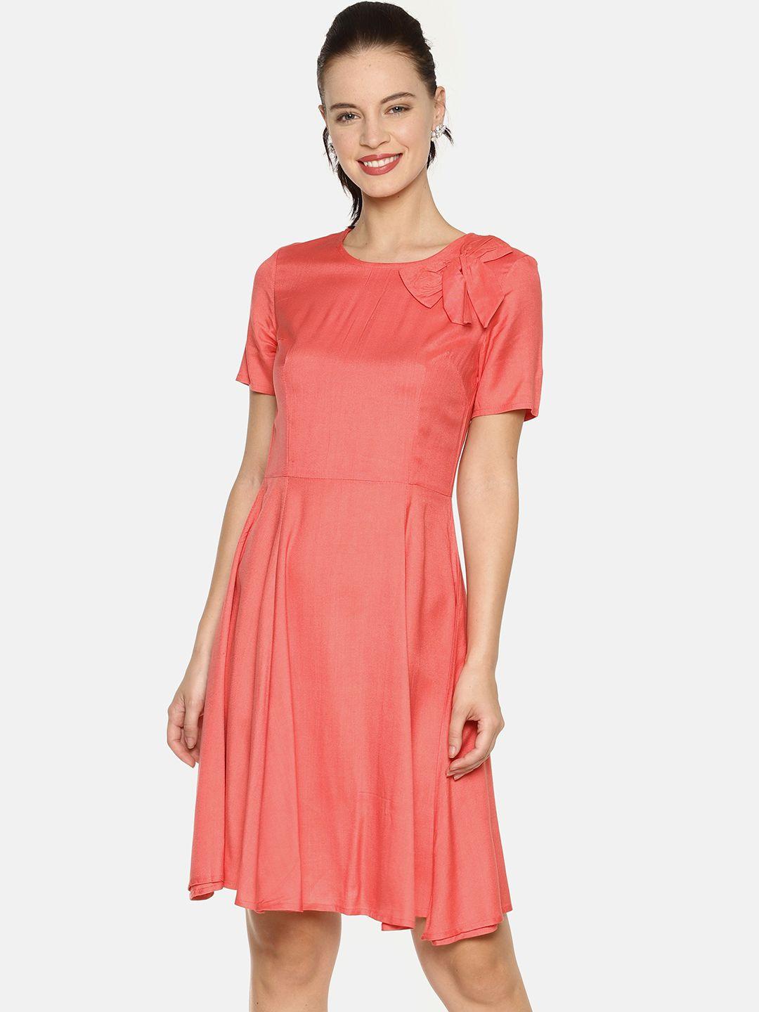 aara women peach-coloured solid a-line dress