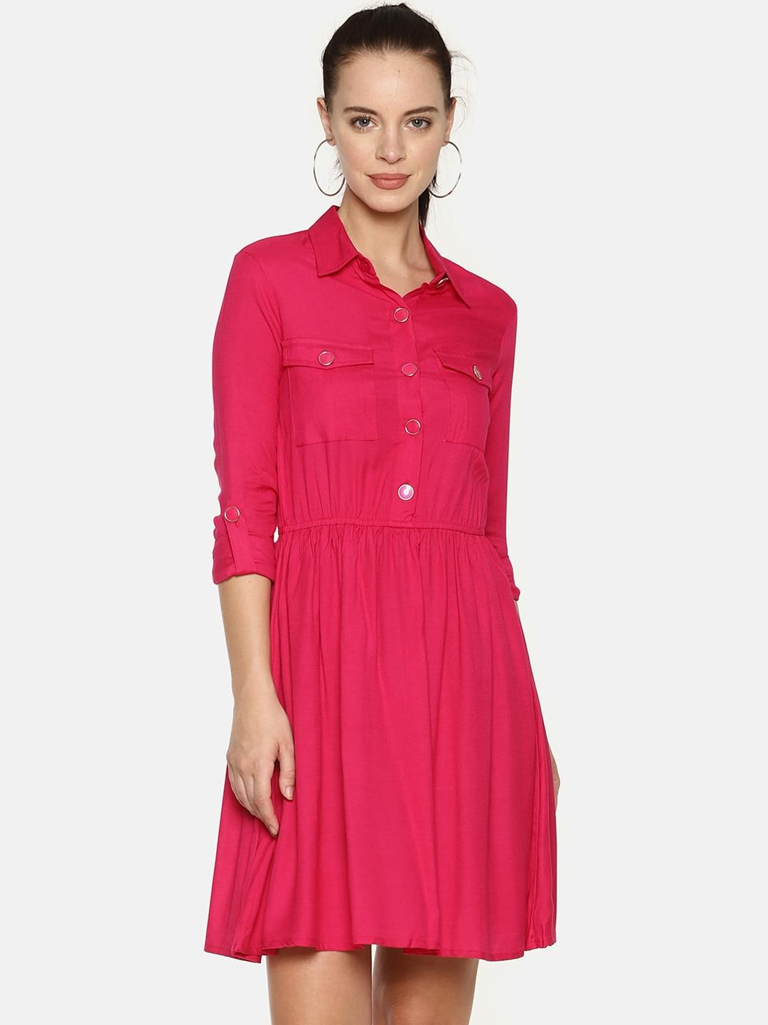aara women pink solid shirt dress