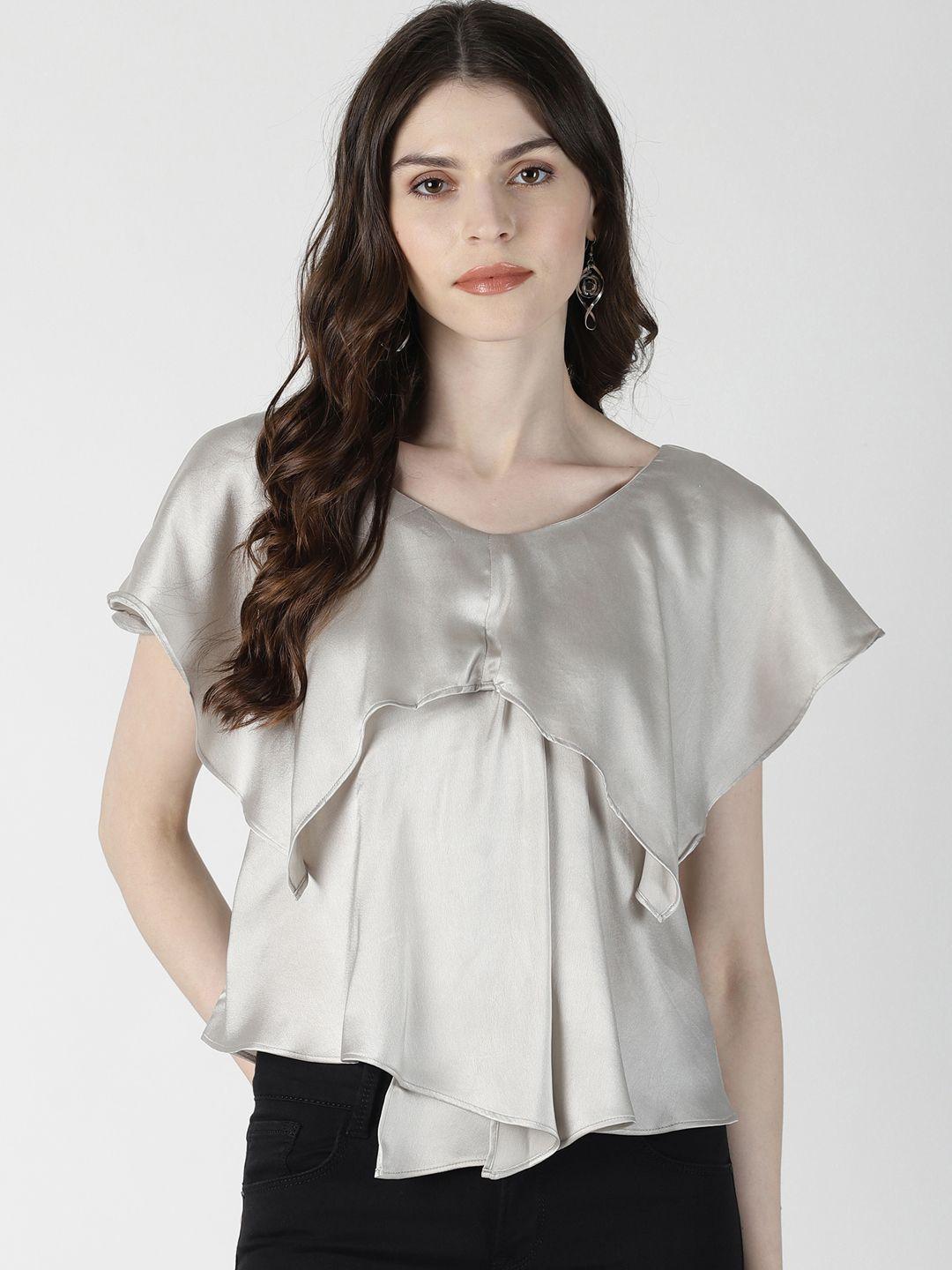 aara women silver-toned solid a-line satin top