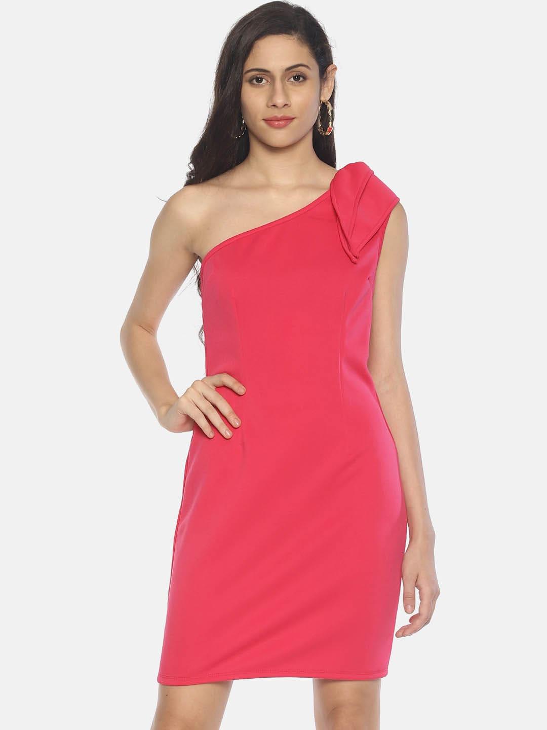 aara women solid pink sheath dress