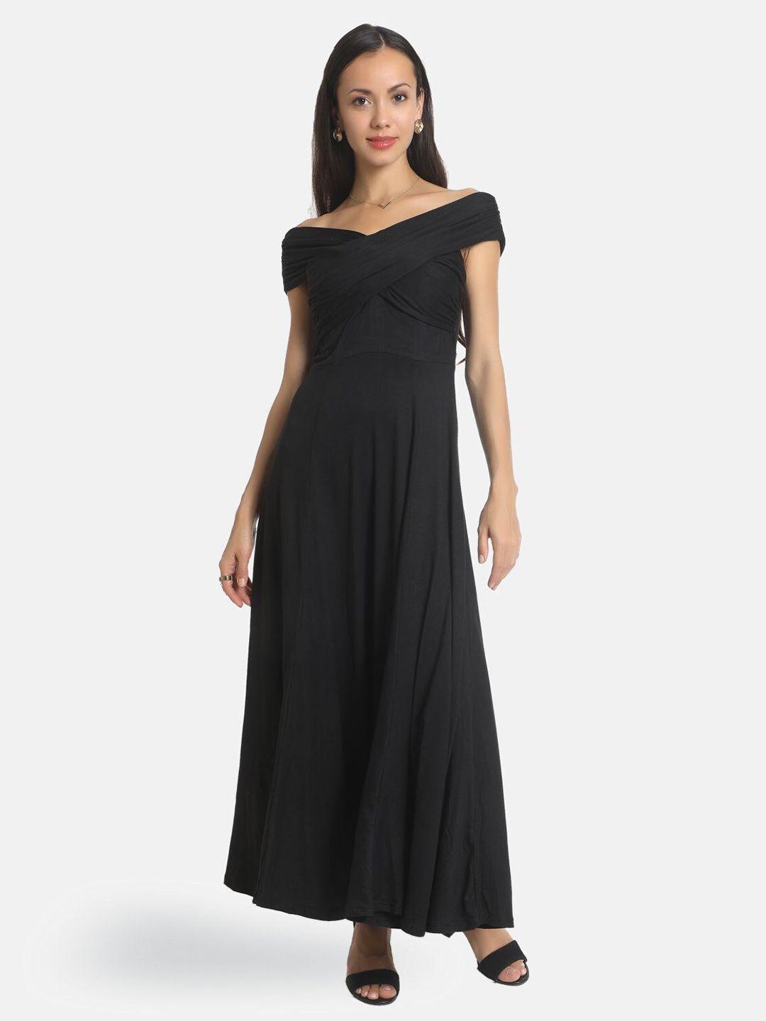 aara black off-shoulder maxi dress