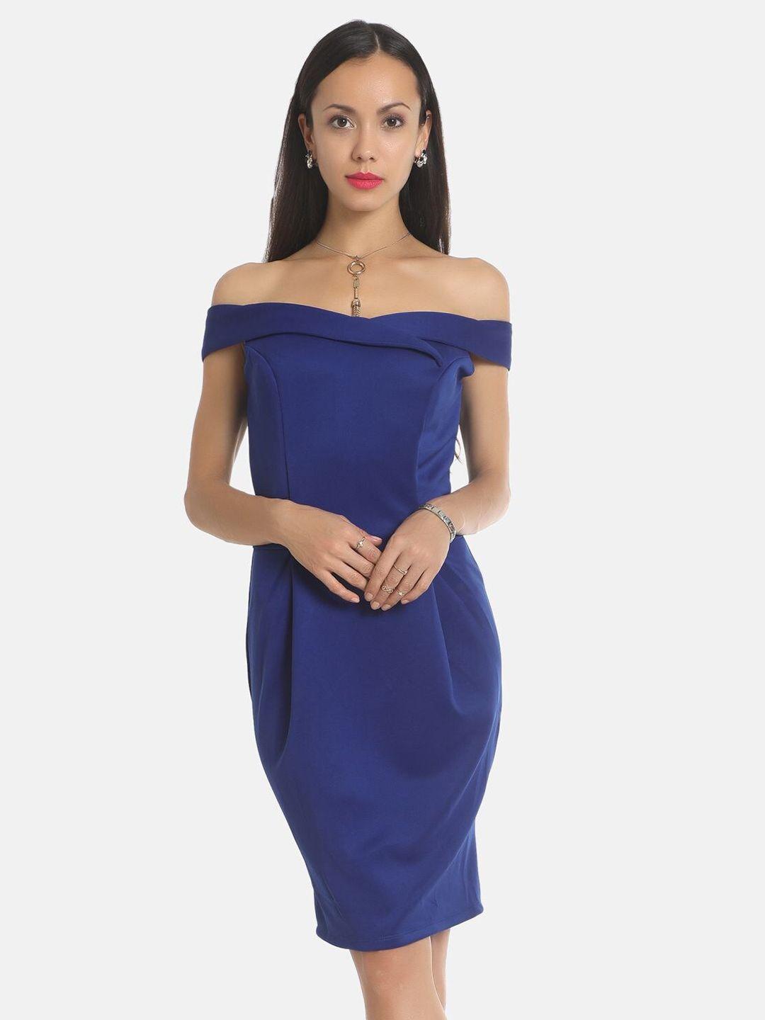 aara blue off-shoulder bodycon dress