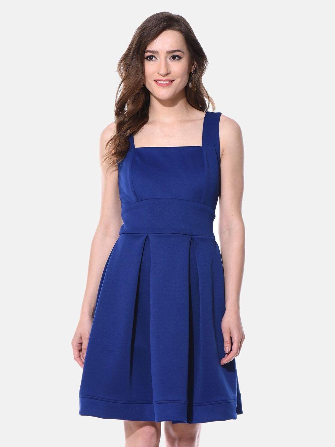 aara blue square neck pleated dess