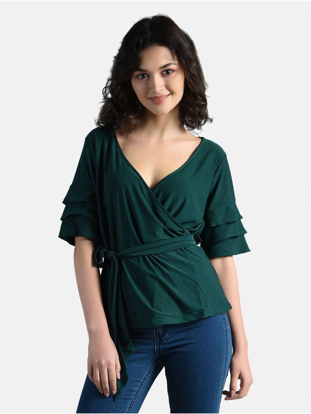 aara green bell sleeved wrap top