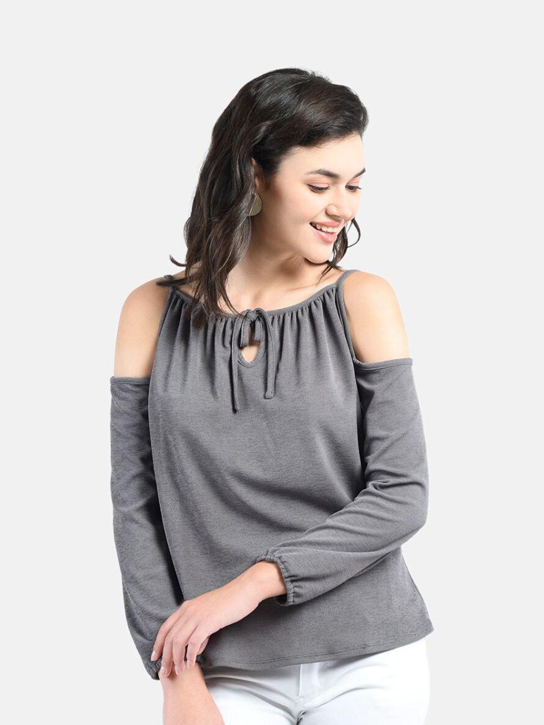 aara grey tie-up neck regular top