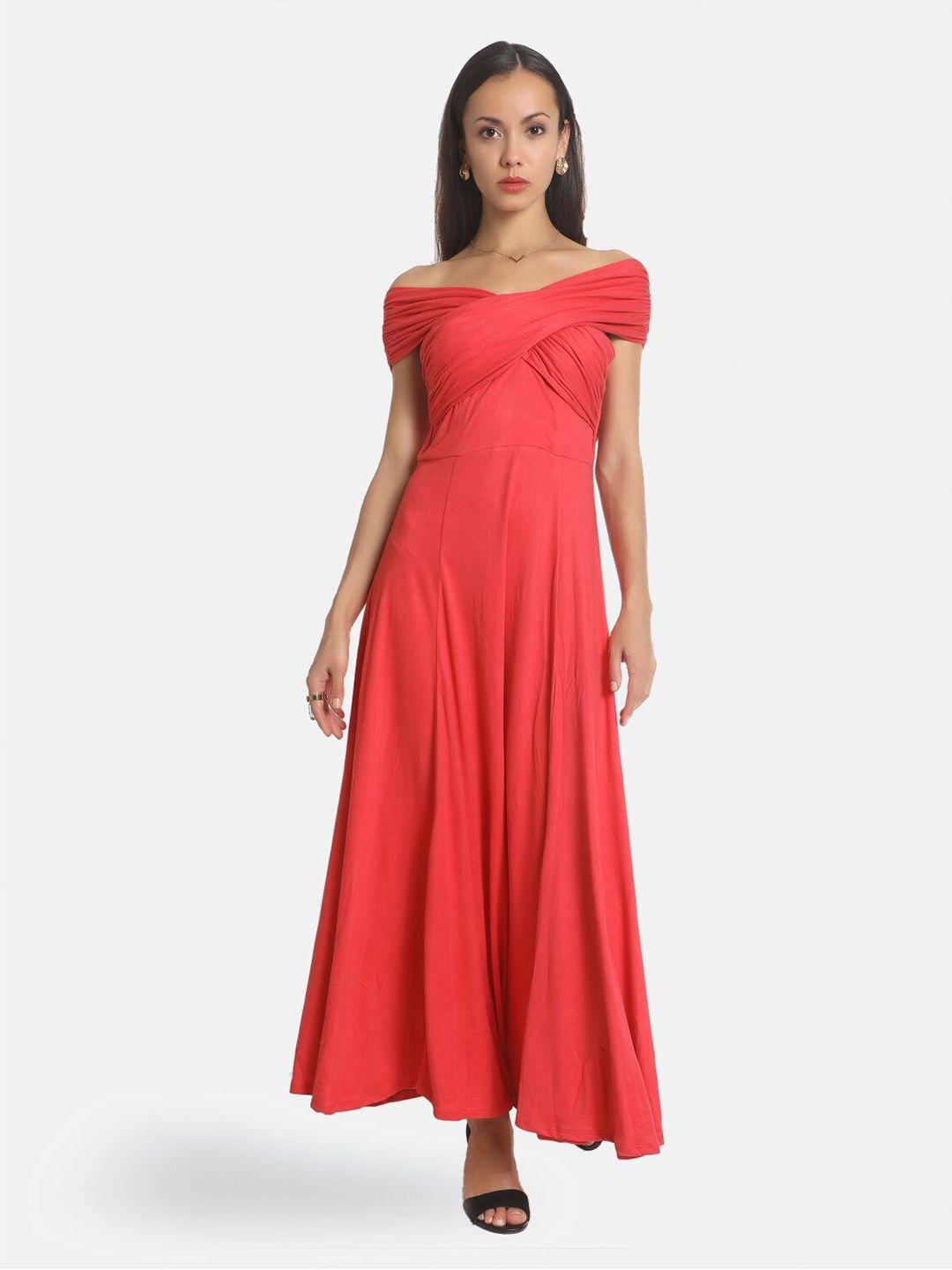aara pink off-shoulder maxi dress