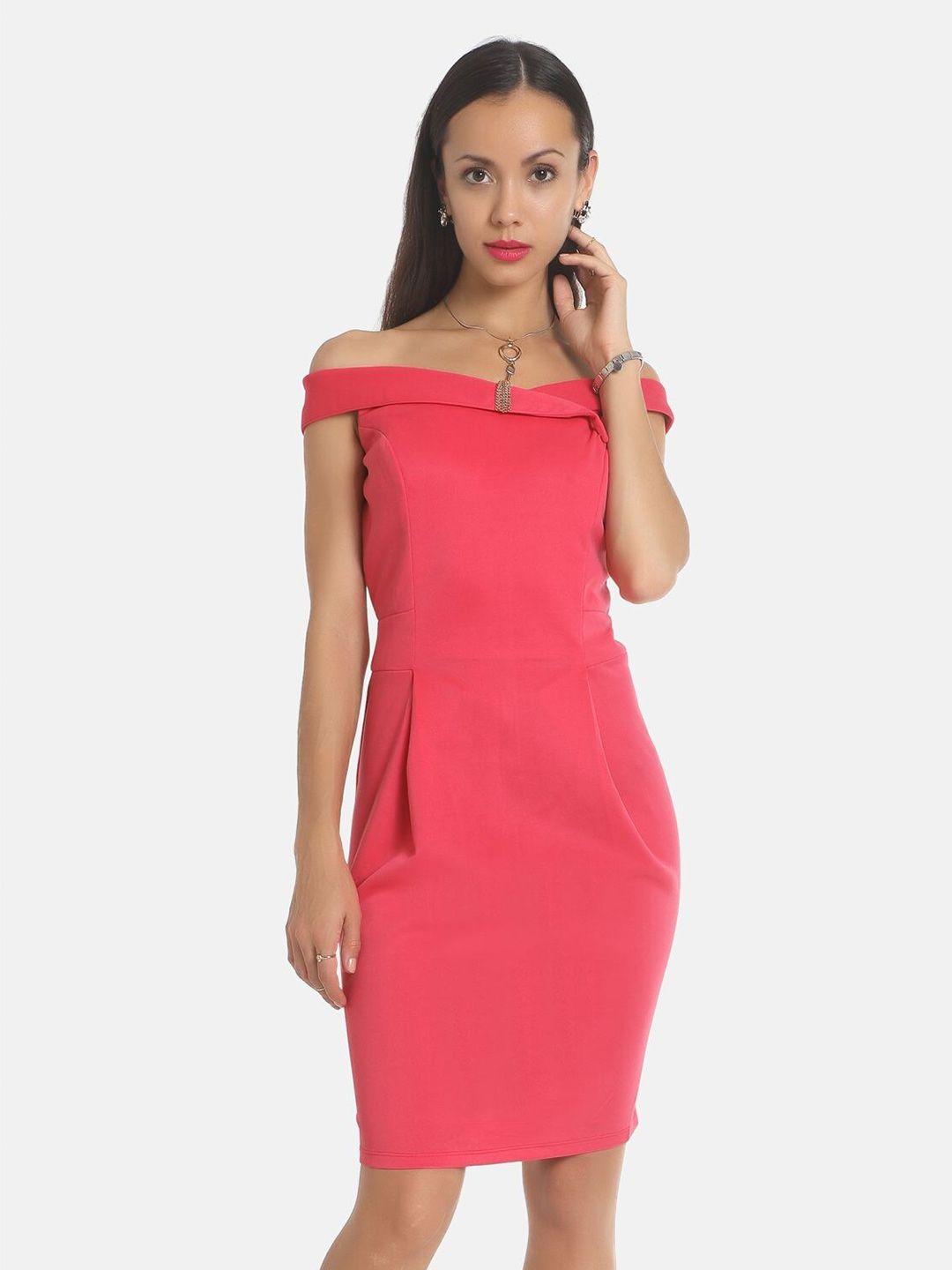 aara pink off-shoulder sheath dress
