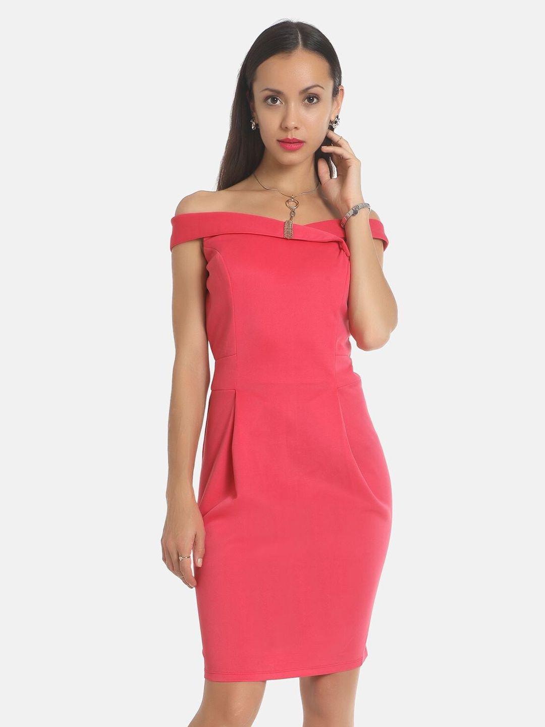 aara pink off-shoulder sheath dress