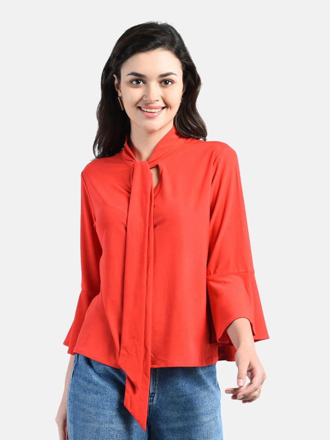 aara red tie-up neck regular top