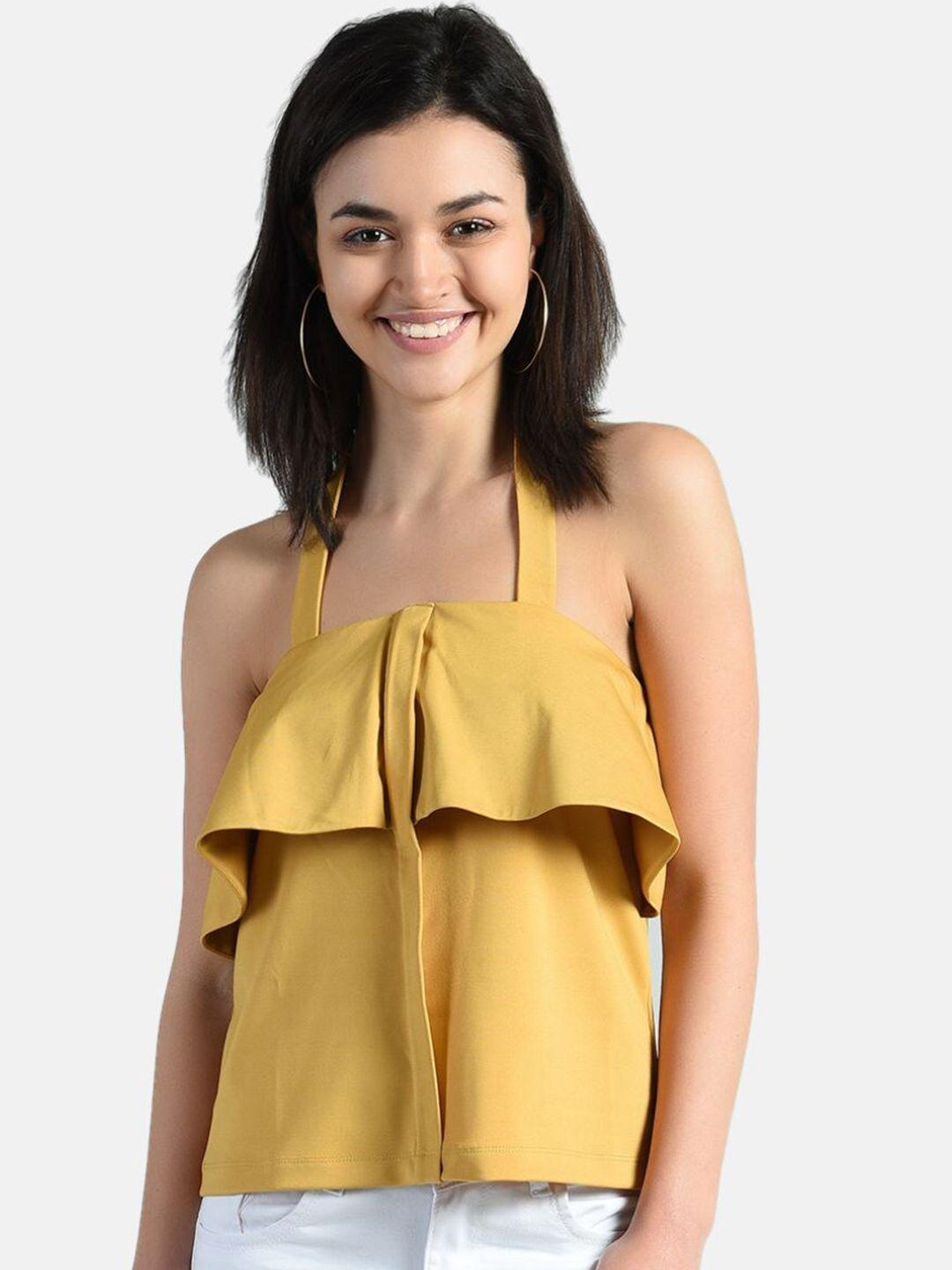 aara woman yellow halter neck tiered crop top
