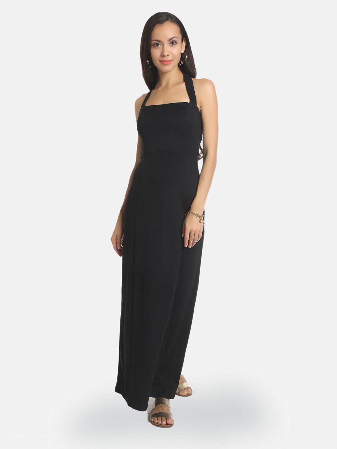 aara women black solid halter neck maxi dress