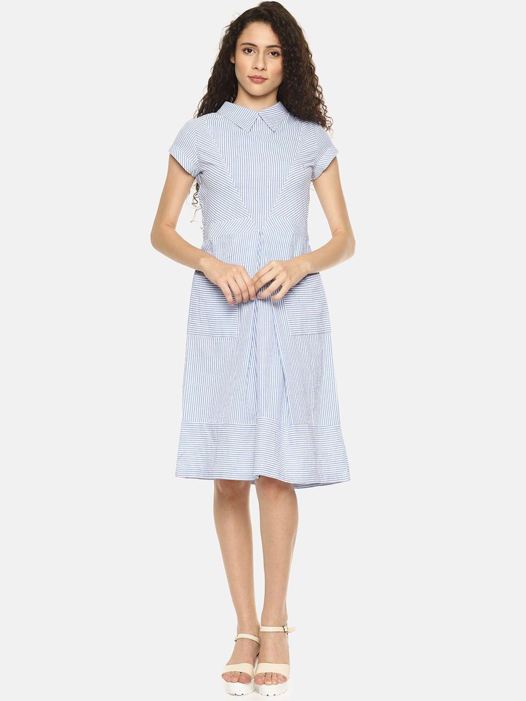 aara women blue & white striped a-line dress