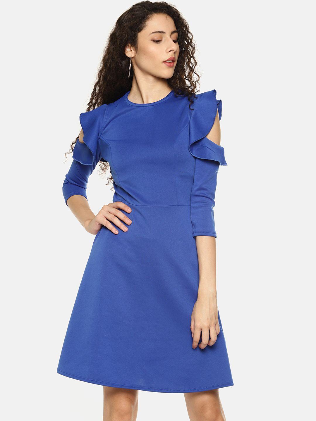 aara women blue solid a-line dress