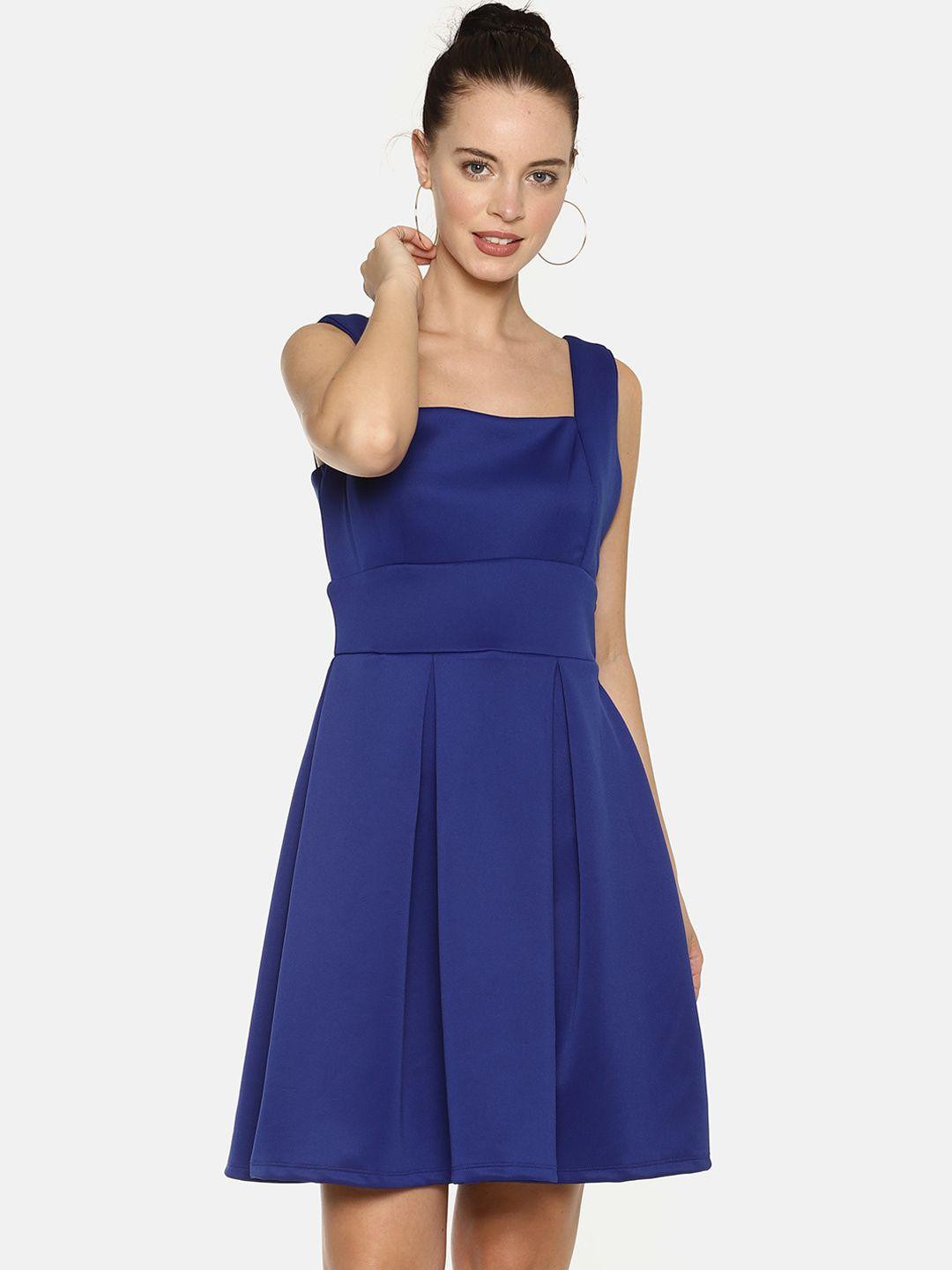 aara women blue solid fit and flare dress