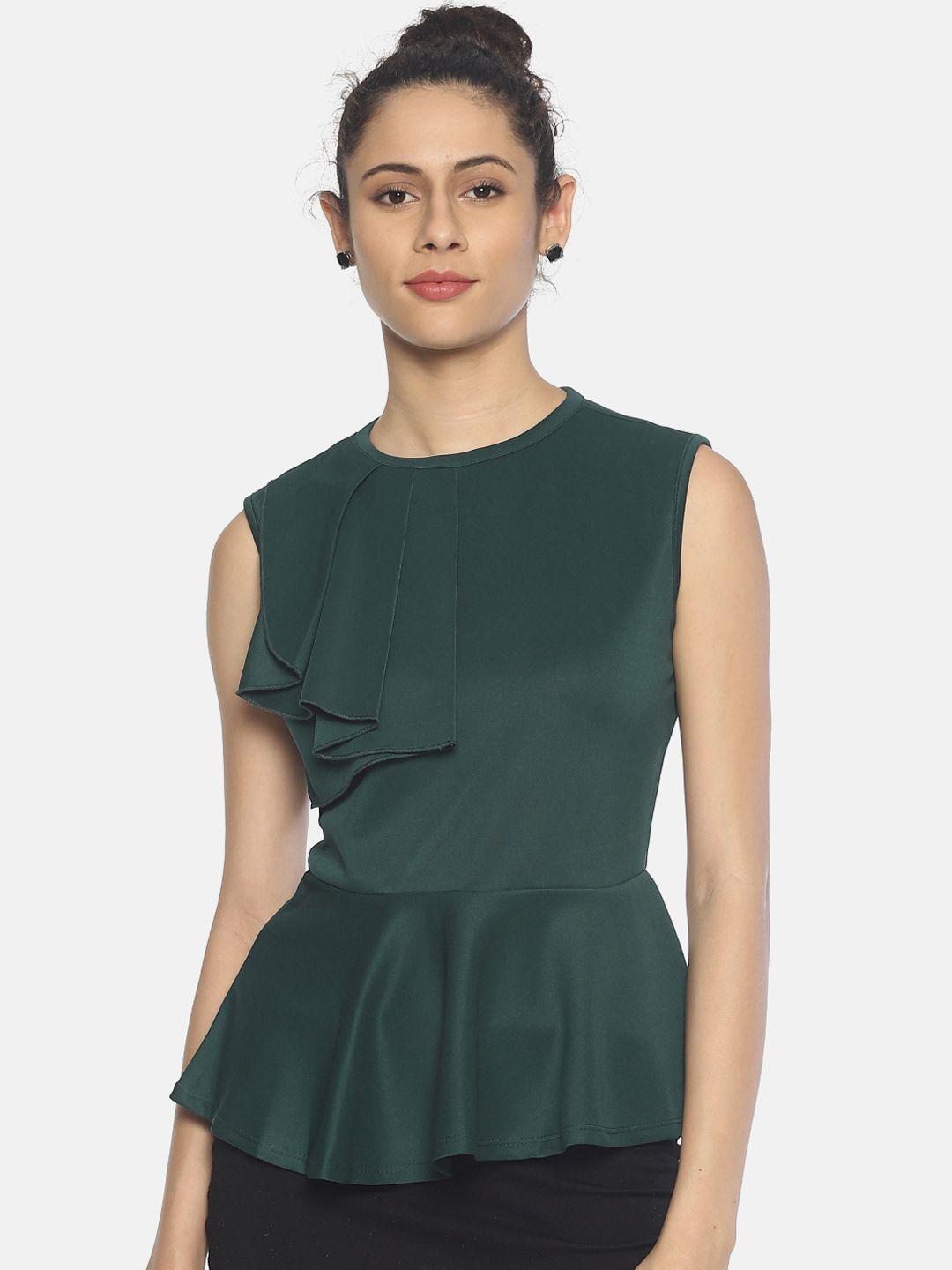 aara women green solid peplum top