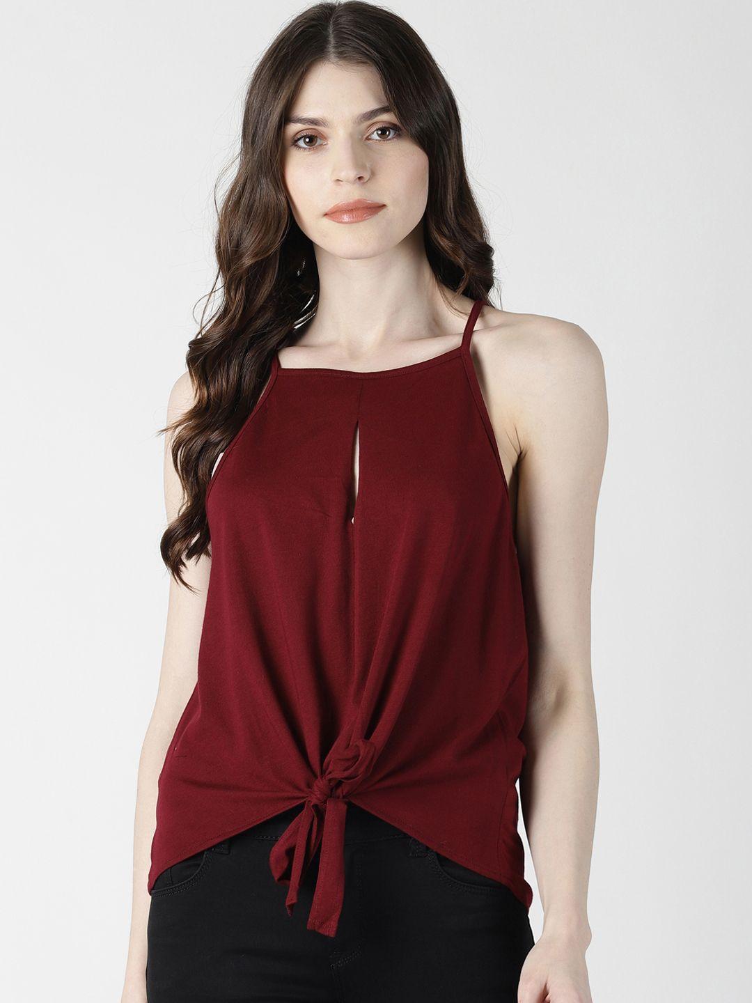 aara women maroon solid cinched waist top