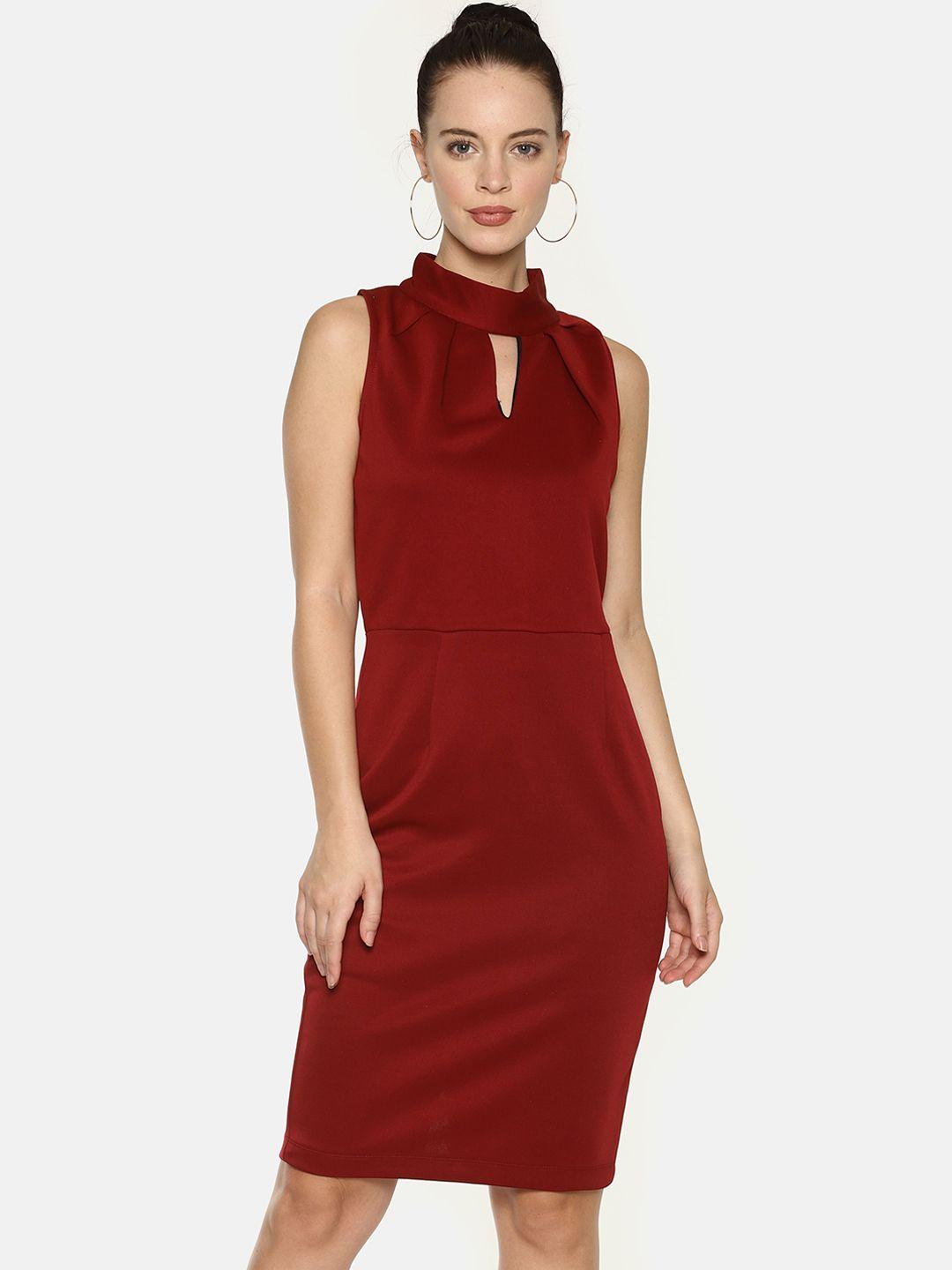 aara women maroon solid sheath dress