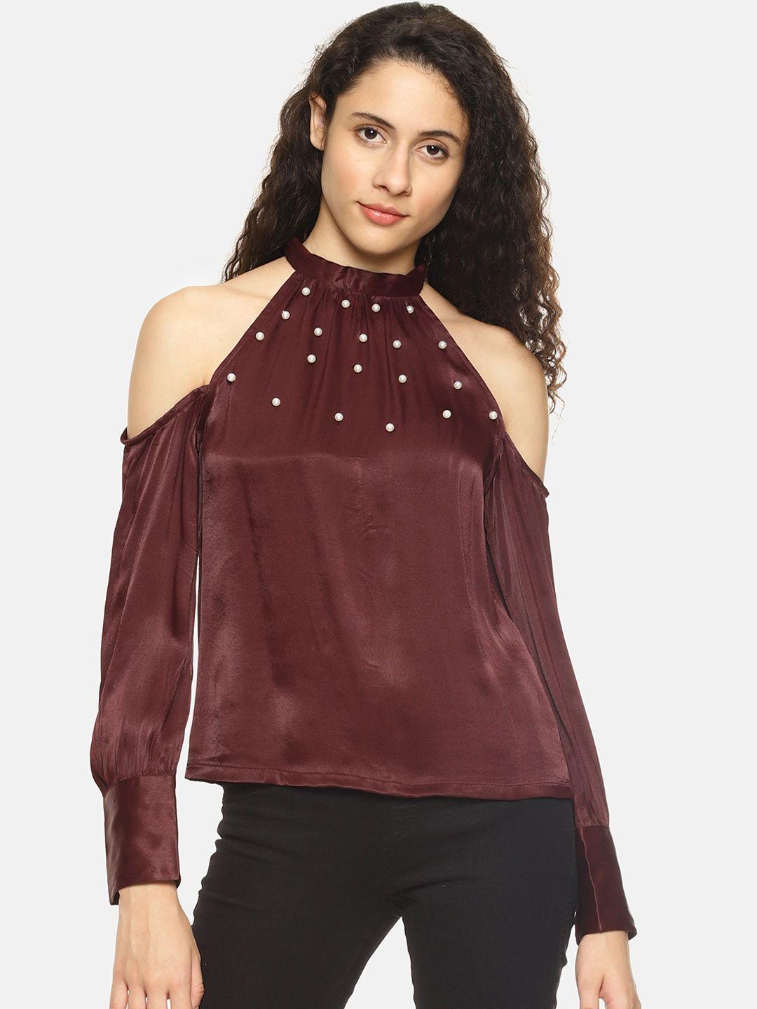 aara women maroon solid styled back top