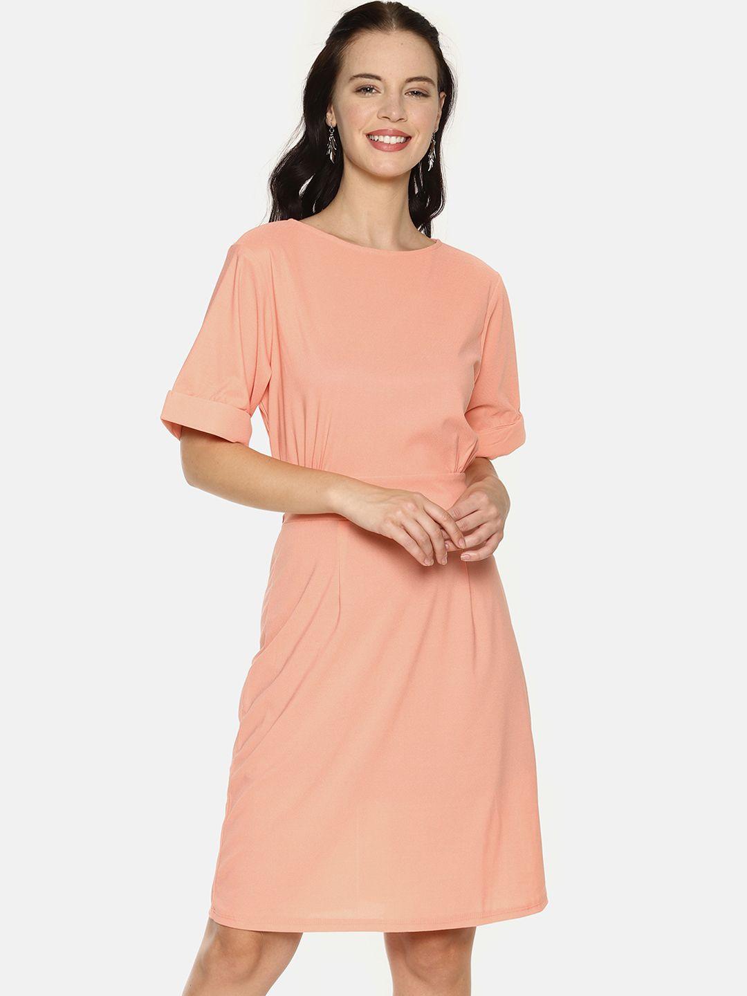 aara women orange solid fit and flare dress