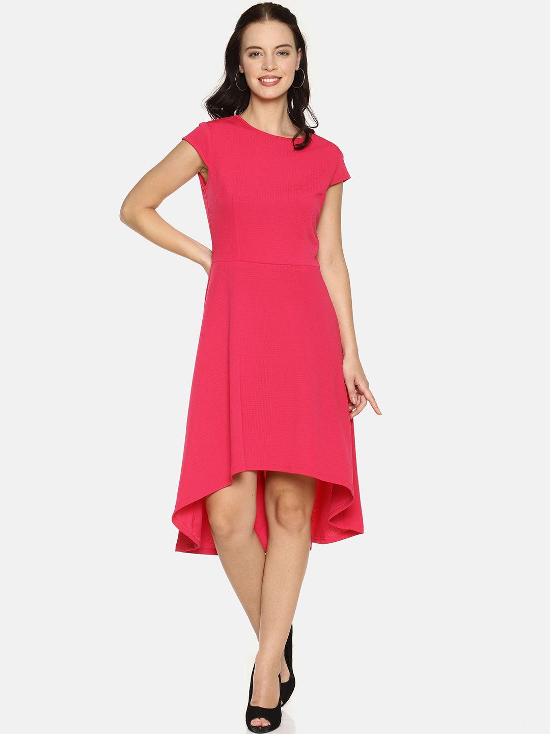 aara women pink solid fit and flare dress