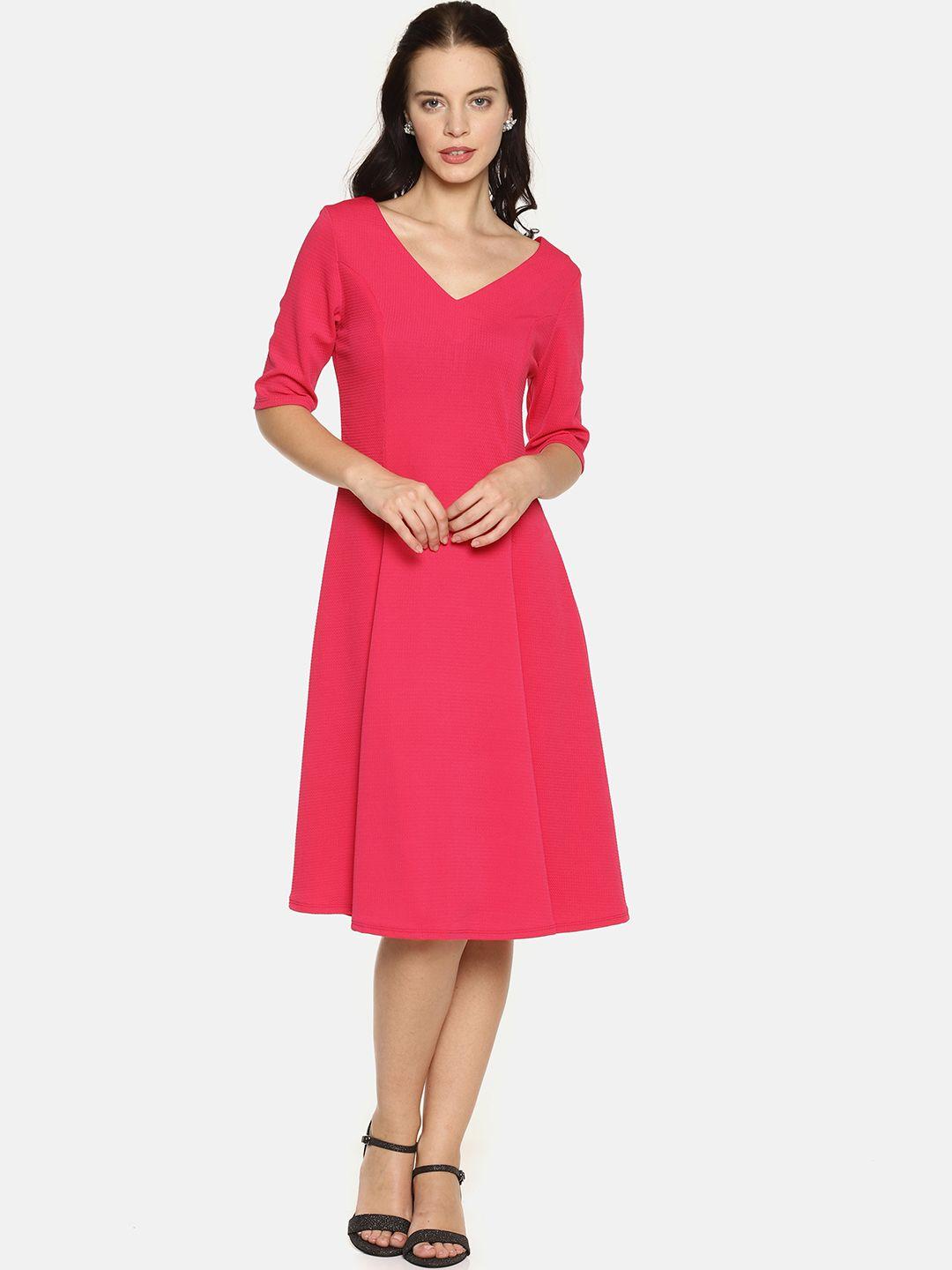 aara women pink solid fit and flare dress