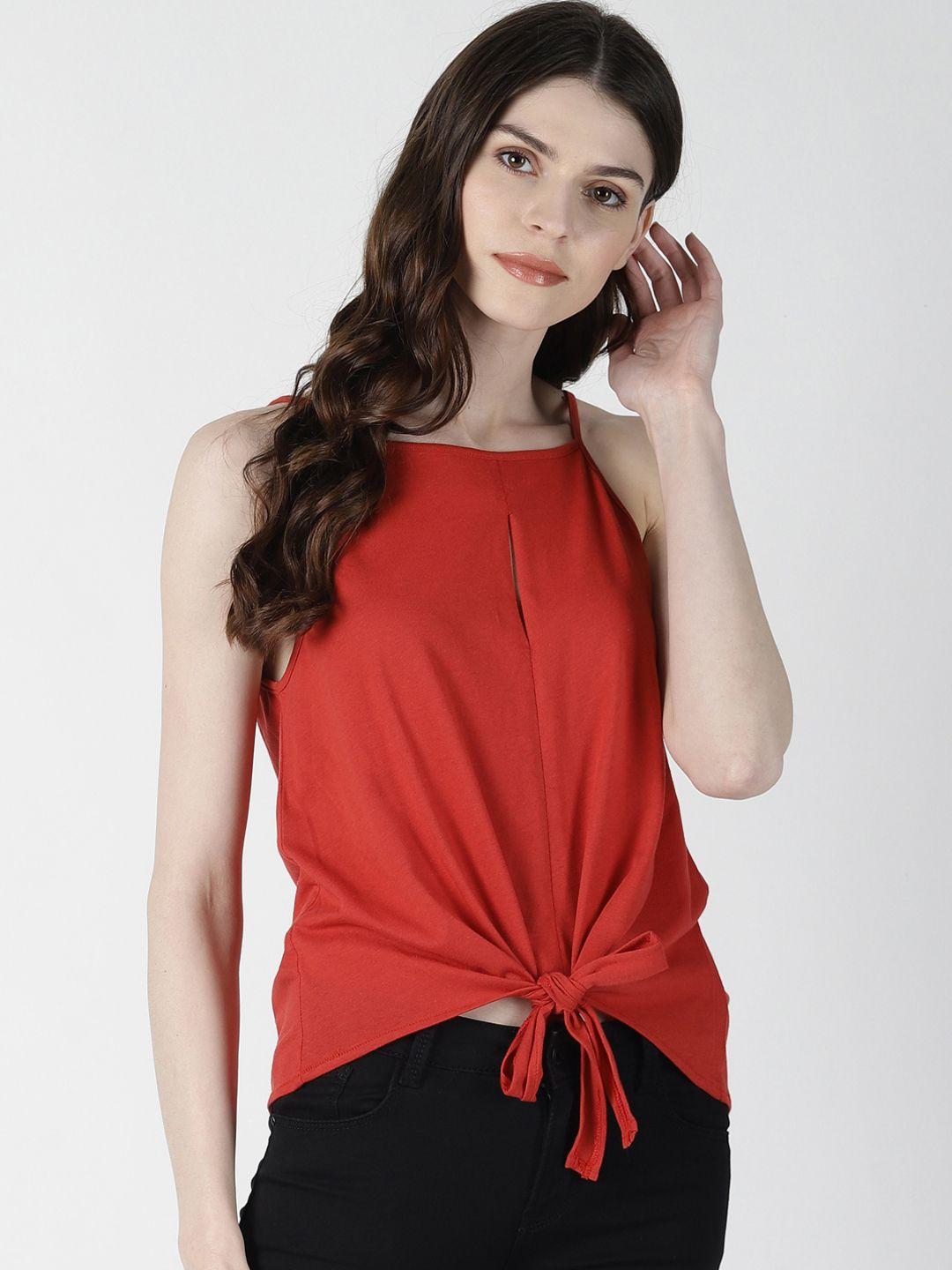 aara women red solid cinched waist top