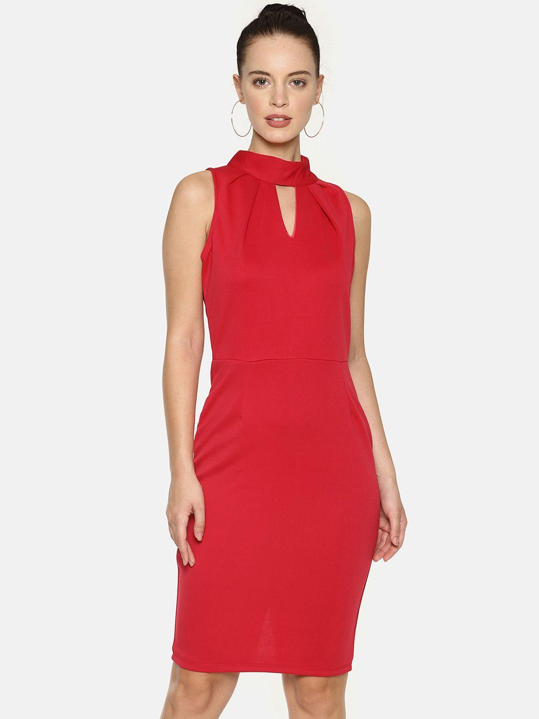 aara women red solid sheath dress