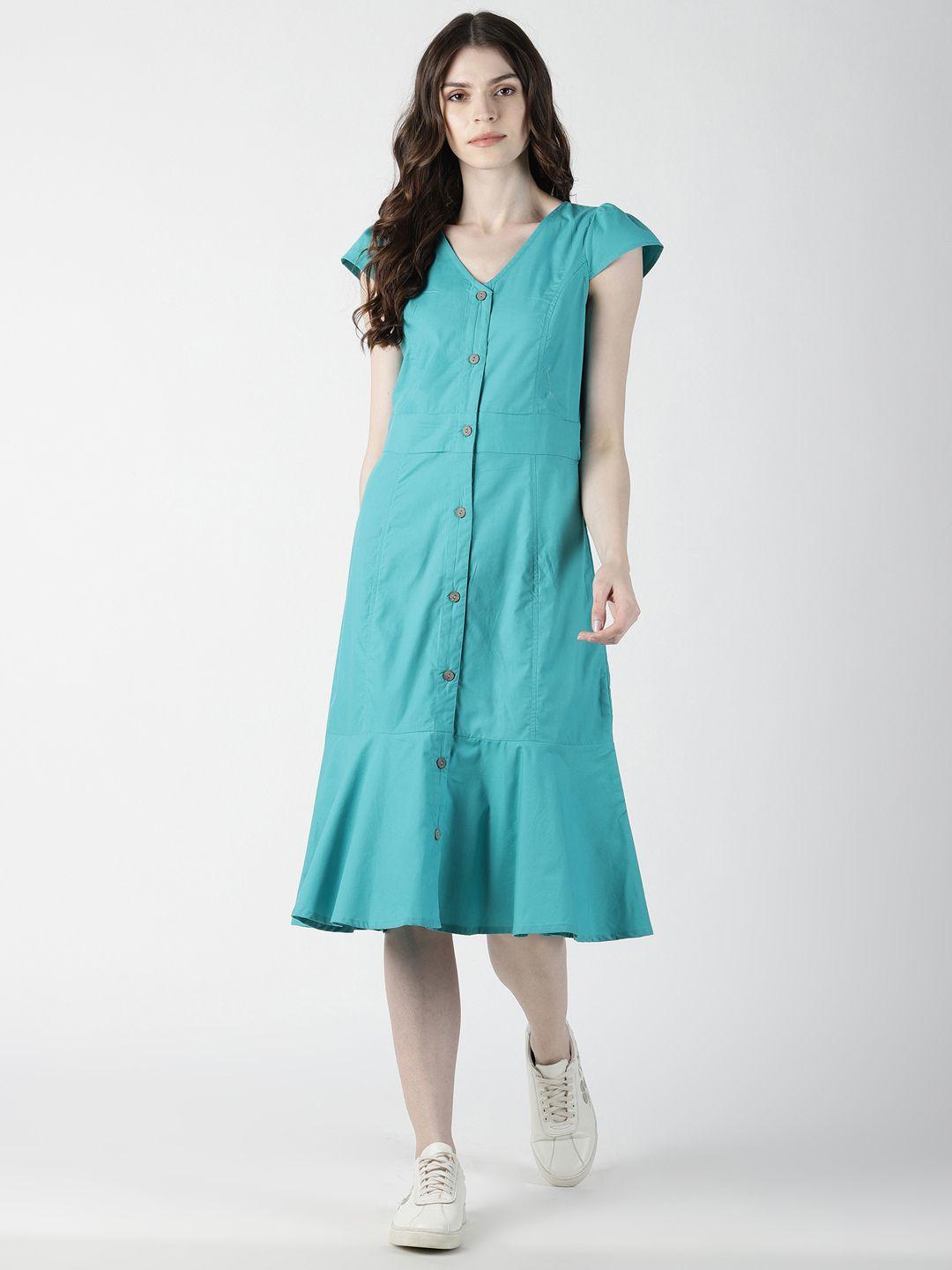 aara women sea green solid drop-waist dress