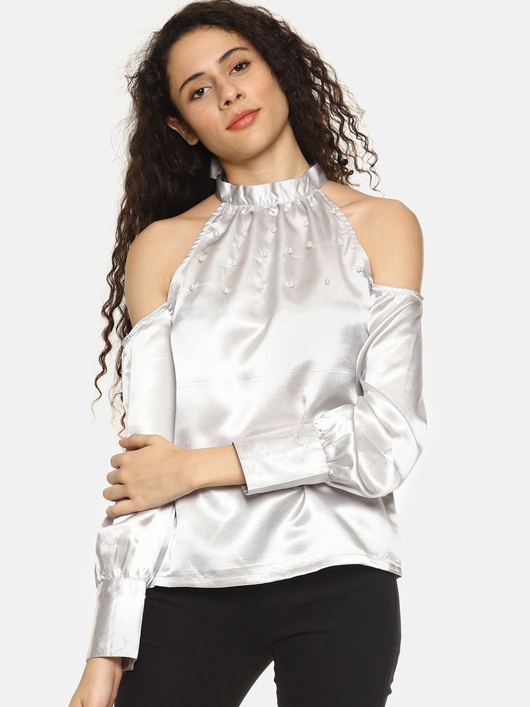 aara women silver-toned embellished top