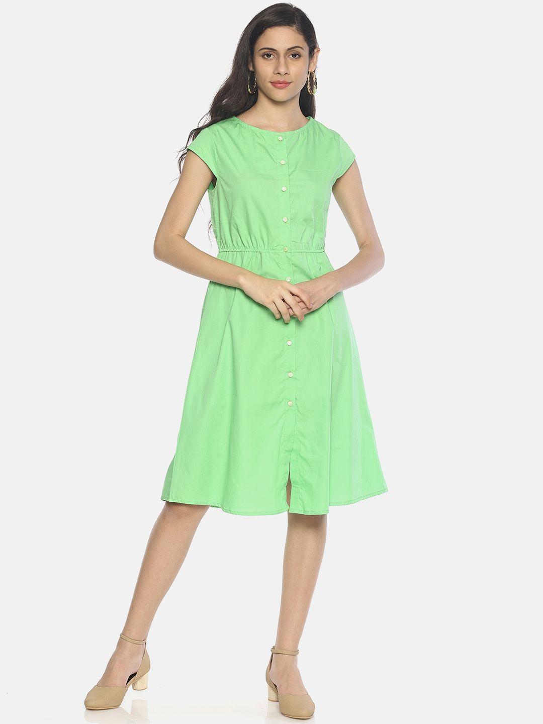 aara women solid green a-line dress