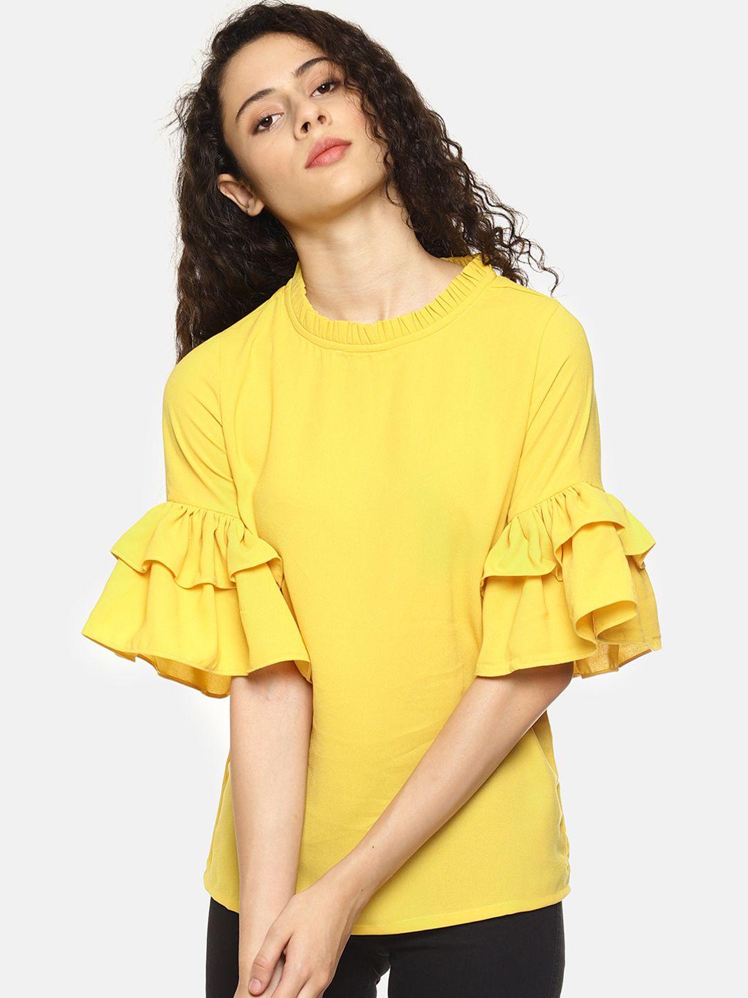 aara women yellow solid bell sleeves top