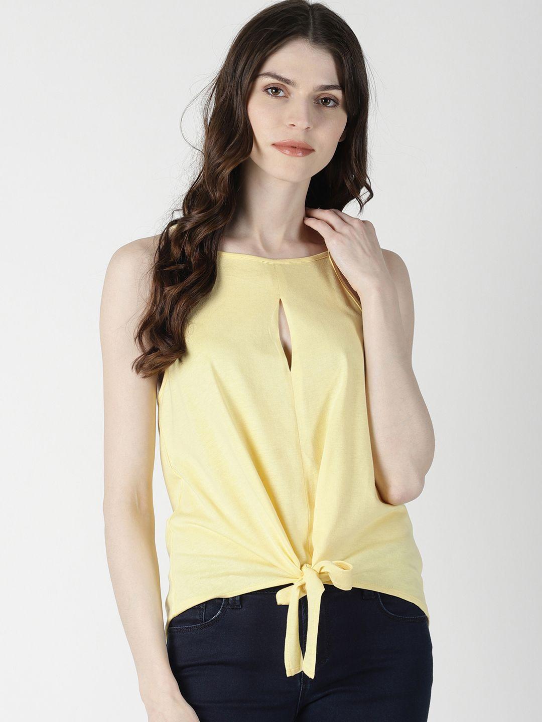 aara women yellow solid cinched waist top