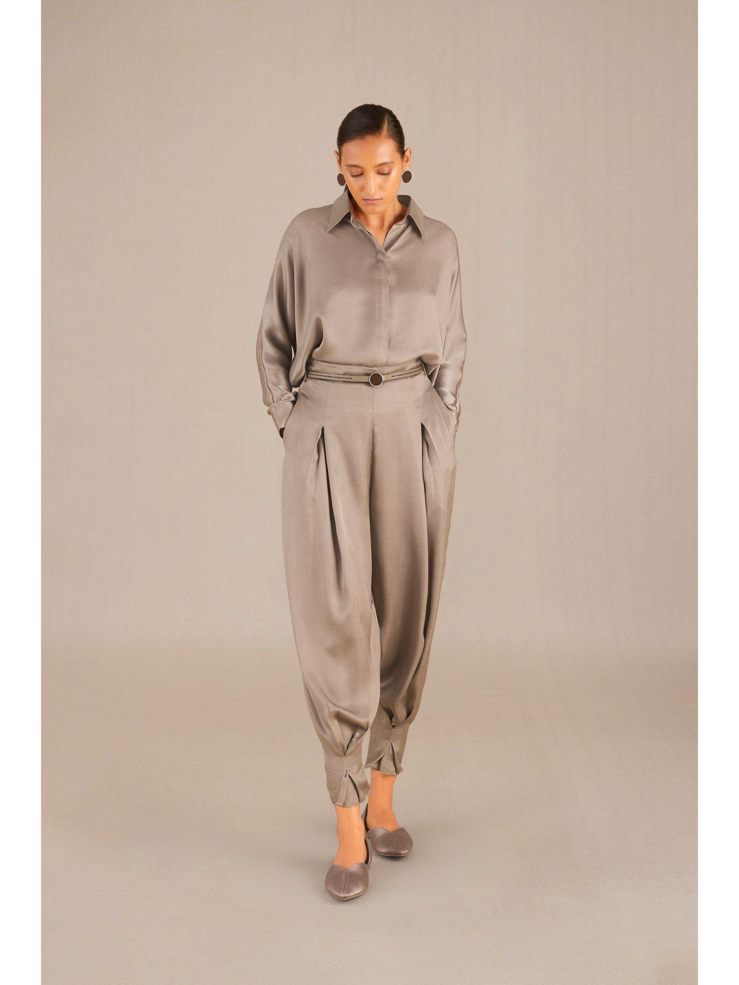 aarifa grey shirt co-ord (set of 3)