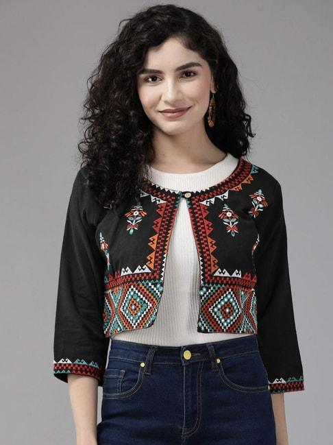 aarika black cotton embroidered ethnic jacket