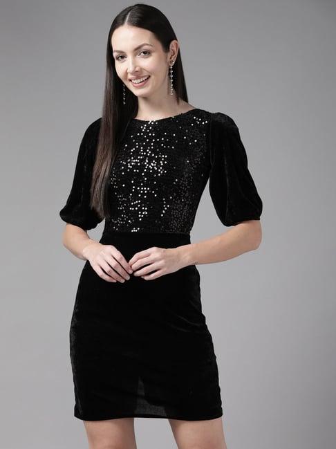 aarika black embellished bodycon dress
