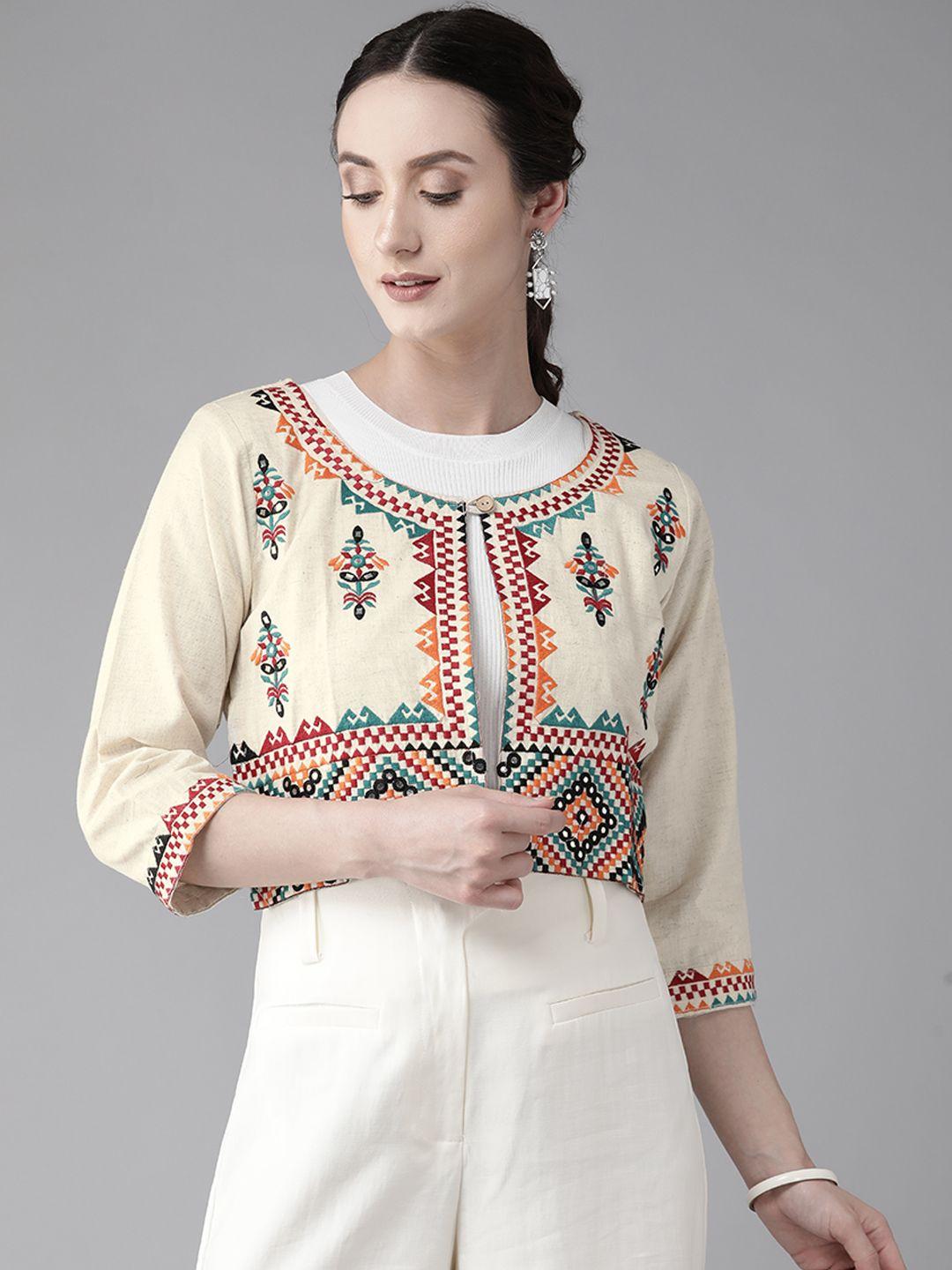 aarika embroidered open front cotton jacket
