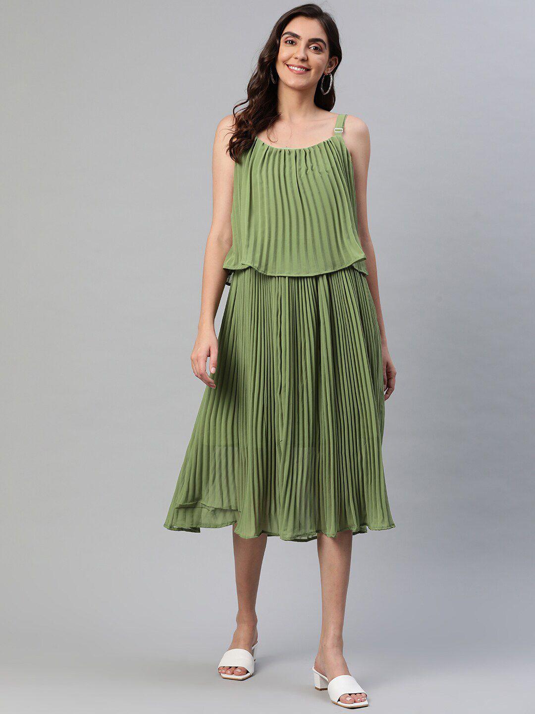 aarika green striped georgette a-line midi dress
