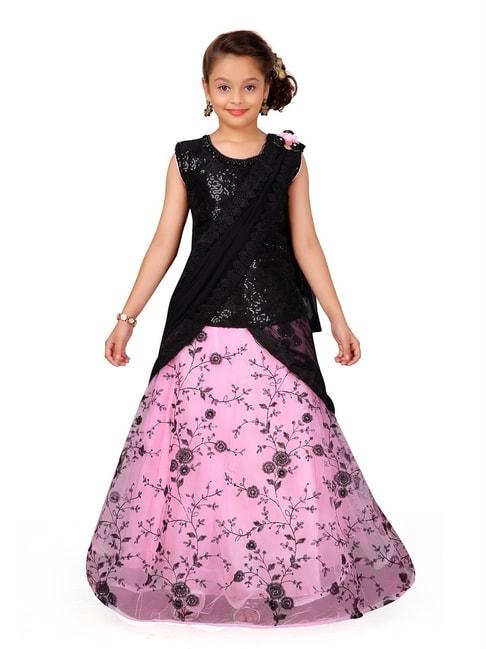 aarika kids black & pink embellished lehenga, choli with dupatta