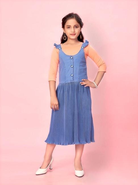 aarika kids blue & peach solid dress with top