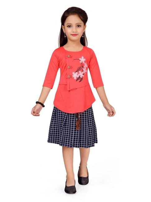 aarika-kids-coral-&-navy-printed-top-with-skirt