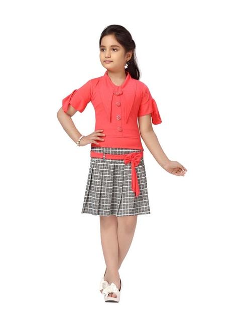 aarika kids gajri & grey regular fit top & skirt