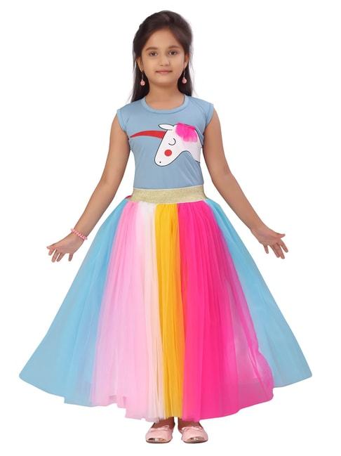 aarika kids multicolor printed top with skirt